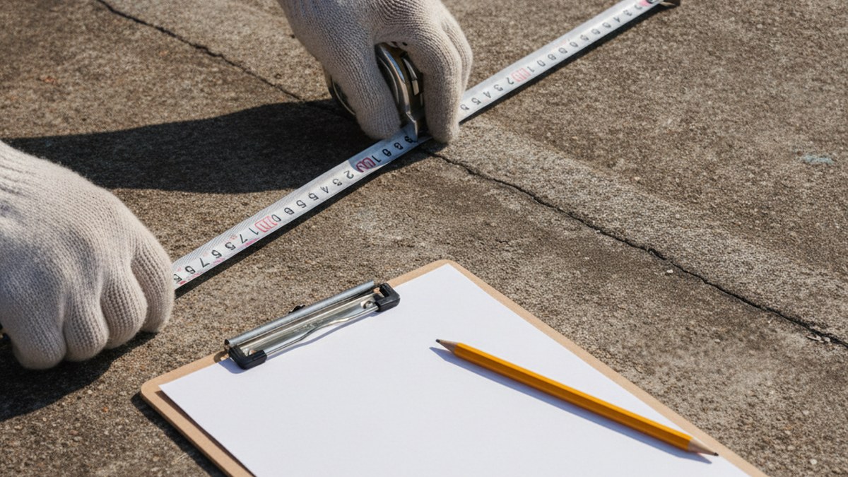 Waterproofing contractor measuring a flat roof area to prepare a quotation